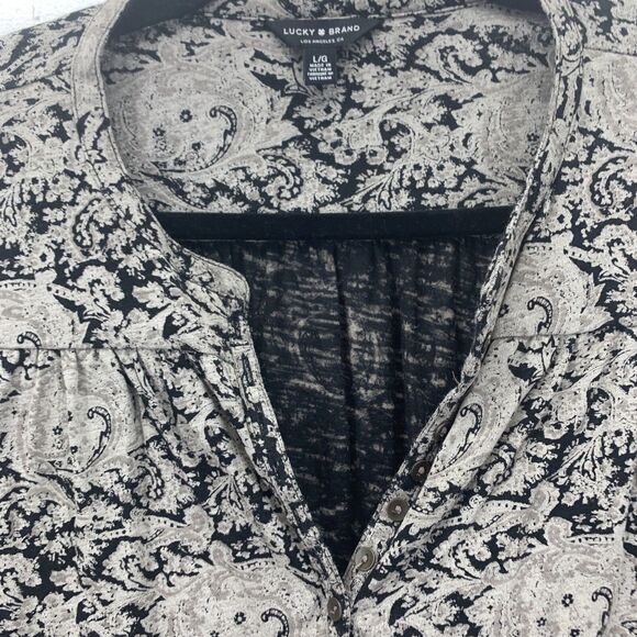 Lucky Brand Womens Large Popover Blouse Paisley Boho Peasant Long Sleeve - Picture 6 of 14